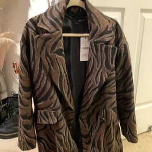 Zara brown zebra print coat size small